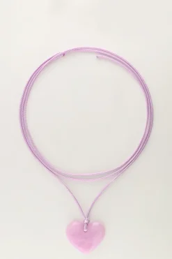 Collier Océan En Corde Avec Coeur Lilas
