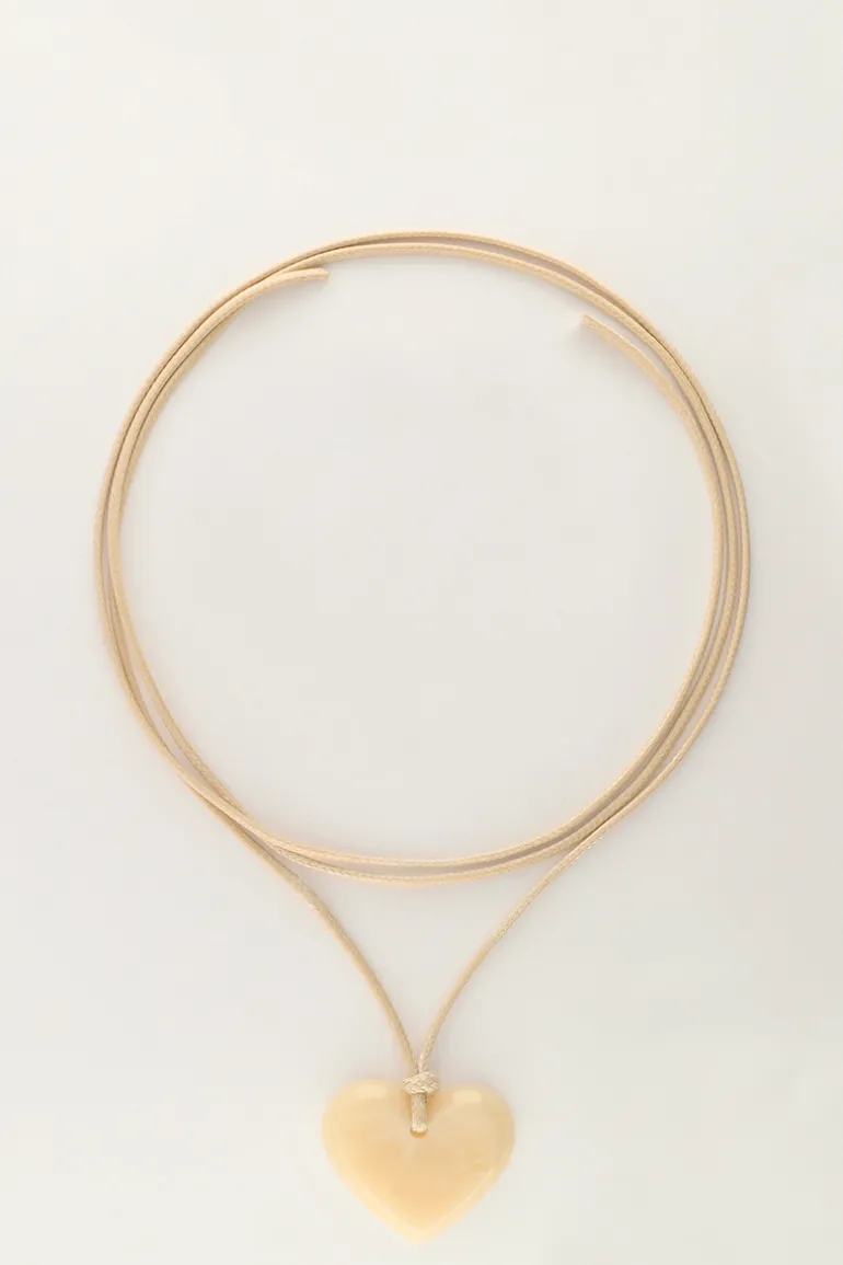 Collier Océan En Corde Avec Coeur Beige
