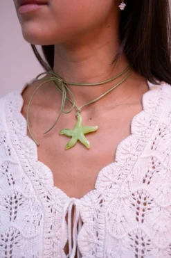 Collier Océan En Corde Avec étoile De Mer Verte