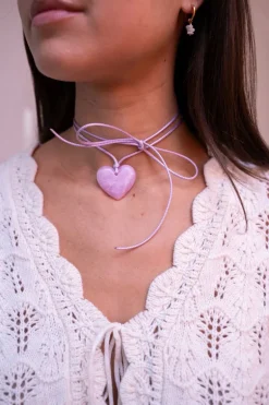 Collier Océan En Corde Avec Coeur Lilas