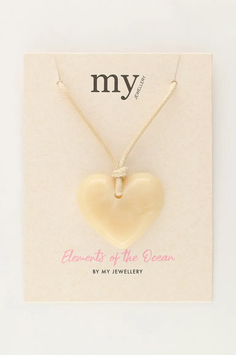 Collier Océan En Corde Avec Coeur Beige