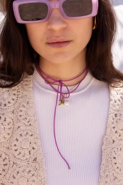 Collier Sunrocks Violet En Corde Avec Perles