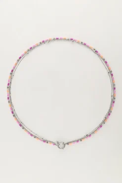 Collier Triple Avec Perles Orange Et Roses
