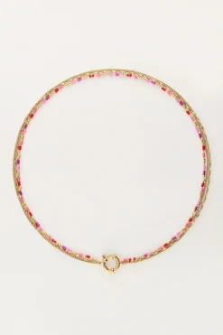 Collier Triple Avec Perles Rouges Et Roses