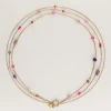 Collier Triple Avec Perles Roses Et Violettes