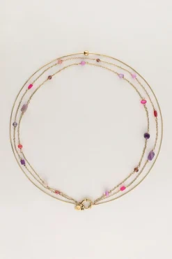 Collier Triple Avec Perles Roses Et Violettes