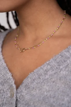 Collier Triple Avec Perles Vertes Et Roses