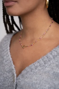 Collier Triple Avec Perles Orange Et Roses