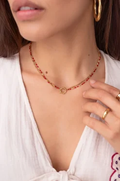 Collier Triple Avec Perles Rouges