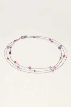 Collier Triple Avec Perles Roses Et Violettes