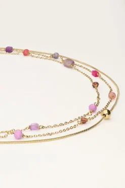 Collier Triple Avec Perles Roses Et Violettes