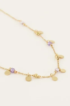 Collier Vintage Avec Perles Et Pastilles Lilas