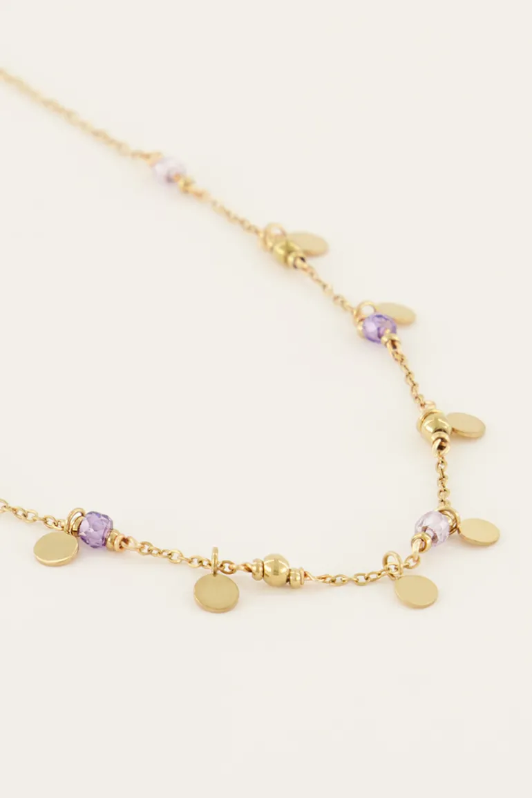 Collier Vintage Avec Perles Et Pastilles Lilas