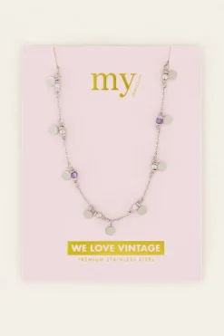 Collier Vintage Avec Perles Et Pastilles Lilas