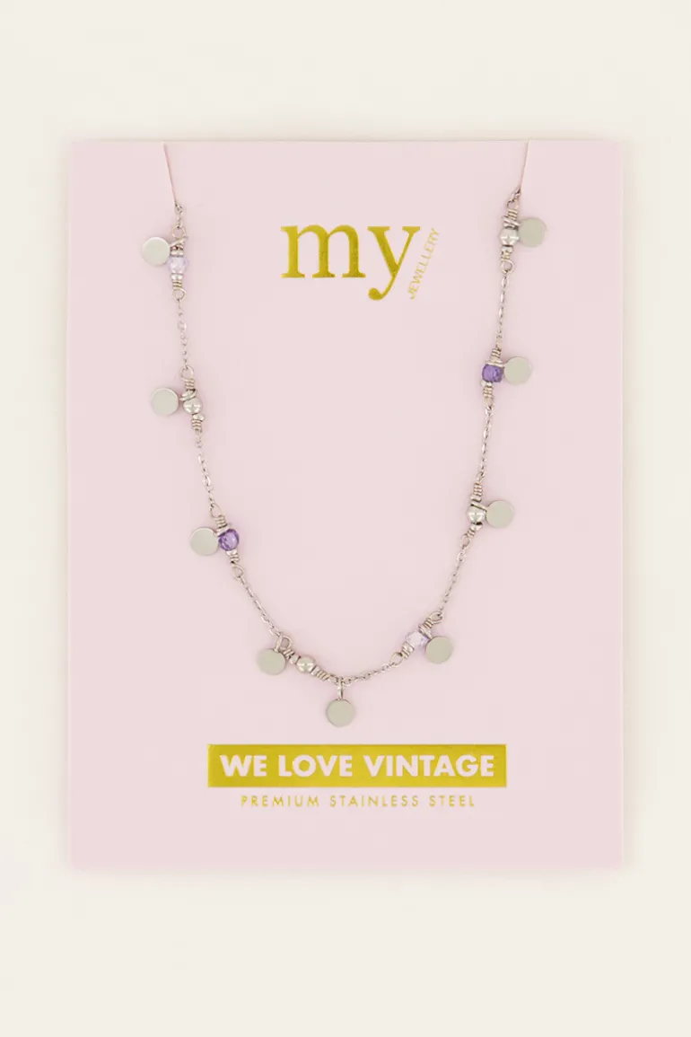 Collier Vintage Avec Perles Et Pastilles Lilas