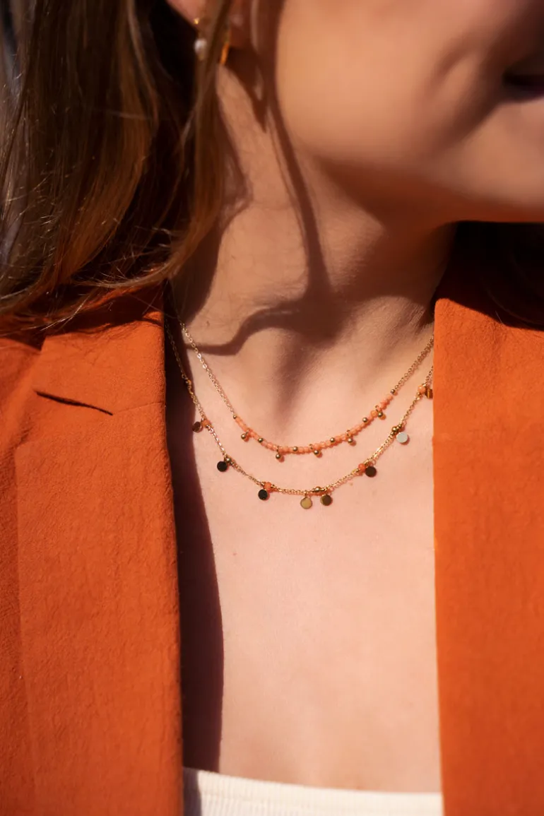 Collier Vintage Avec Perles Et Pastilles Orange