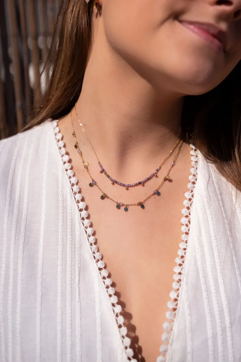 Collier Vintage Avec Perles Et Pastilles Lilas