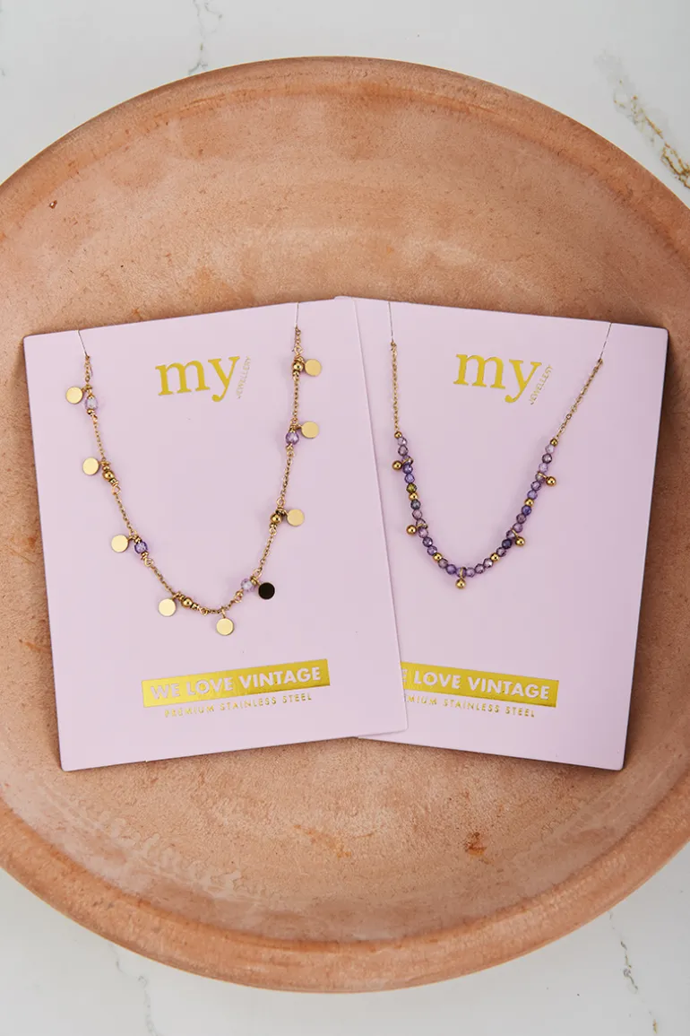 Collier Vintage Avec Perles Et Pastilles Lilas