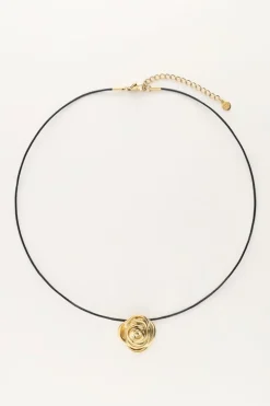 Collier Vintage En Cordon Noir Avec Rose