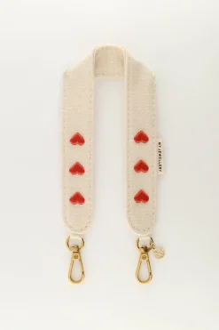 Cordon De Téléphone Beige Avec Cœurs Rouges