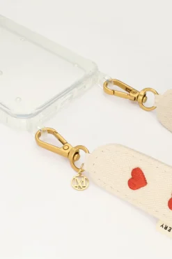Cordon De Téléphone Beige Avec Cœurs Rouges