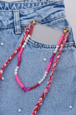 Cordon De Téléphone En Bandana Rose Et Orange