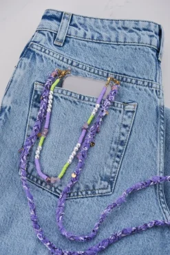 Cordon De Téléphone Mauve Avec Perles
