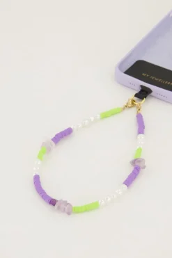 Cordon De Téléphone Mauve Avec Perles