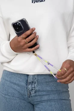 Cordon De Téléphone Mauve Avec Perles