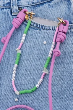 Cordon De Téléphone Vert Avec Perles