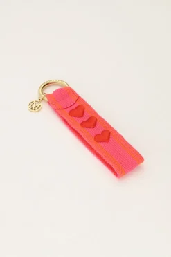 Cordon Porte-clés Rose Avec Cœurs