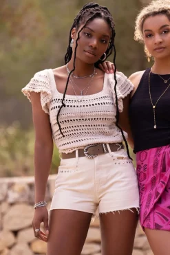 Crop Top Beige Ajouré