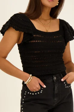 Crop Top Noir Ajouré