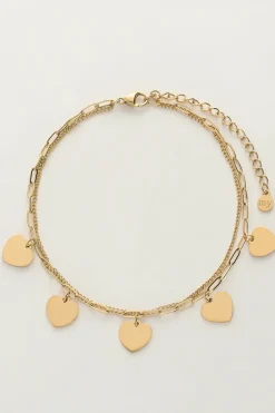 Double Bracelet De Cheville Avec Charms Cœur