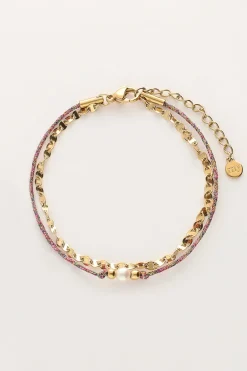 Double Bracelet Minimaliste Avec Cordon Et Perle
