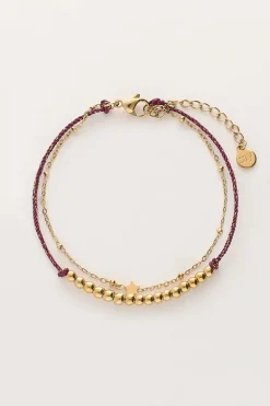 Double Bracelet Minimaliste Avec Cordon Et Perles Violettes