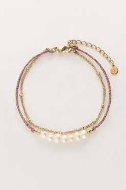 Double Bracelet Minimaliste Avec Cordon Rose Et Perles