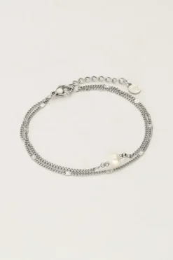 Double Bracelet Minimaliste Avec Pièces De Monnaie Et Perle