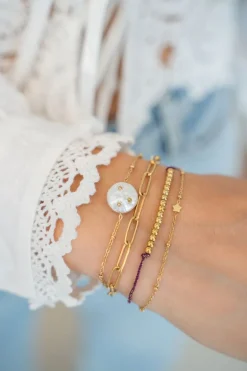 Double Bracelet Minimaliste Avec Cordon Et Perles Violettes