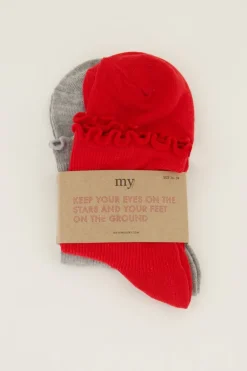 Ensemble De Chaussettes Rouges Et Grises à Volants