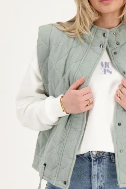 Gilet Matelassé Gris à Boutons-pression