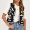 Gilet Noir Avec Broderie Crème