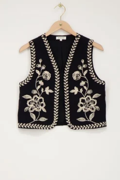 Gilet Noir Avec Broderie Crème