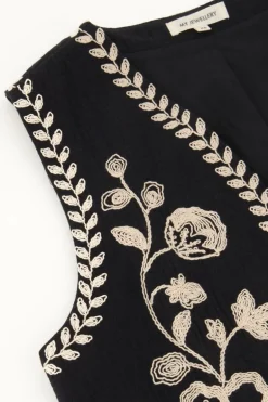 Gilet Noir Avec Broderie Crème