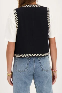 Gilet Noir Avec Broderie Crème