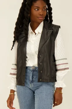 Gilet Noir Oversize Effet Cuir