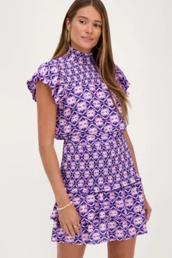 Haut Bleu Avec Imprimé Rose Et Blouse