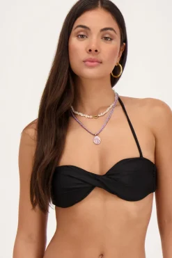 Haut De Bikini Noir Brillant Torsadé