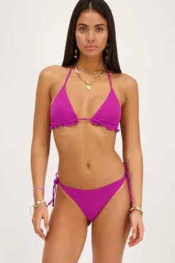 Haut De Bikini Triangle Violet Côtelé Avec Volants