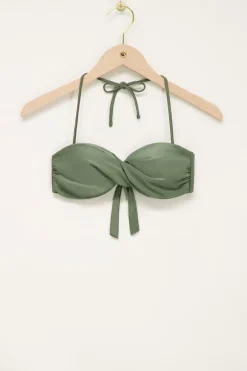 Haut De Bikini Vert Brillant Torsadé